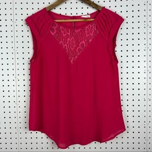 Free to Fly Women's Lightweight Sleeveless Blouse Top Size Medium Pink Lace
